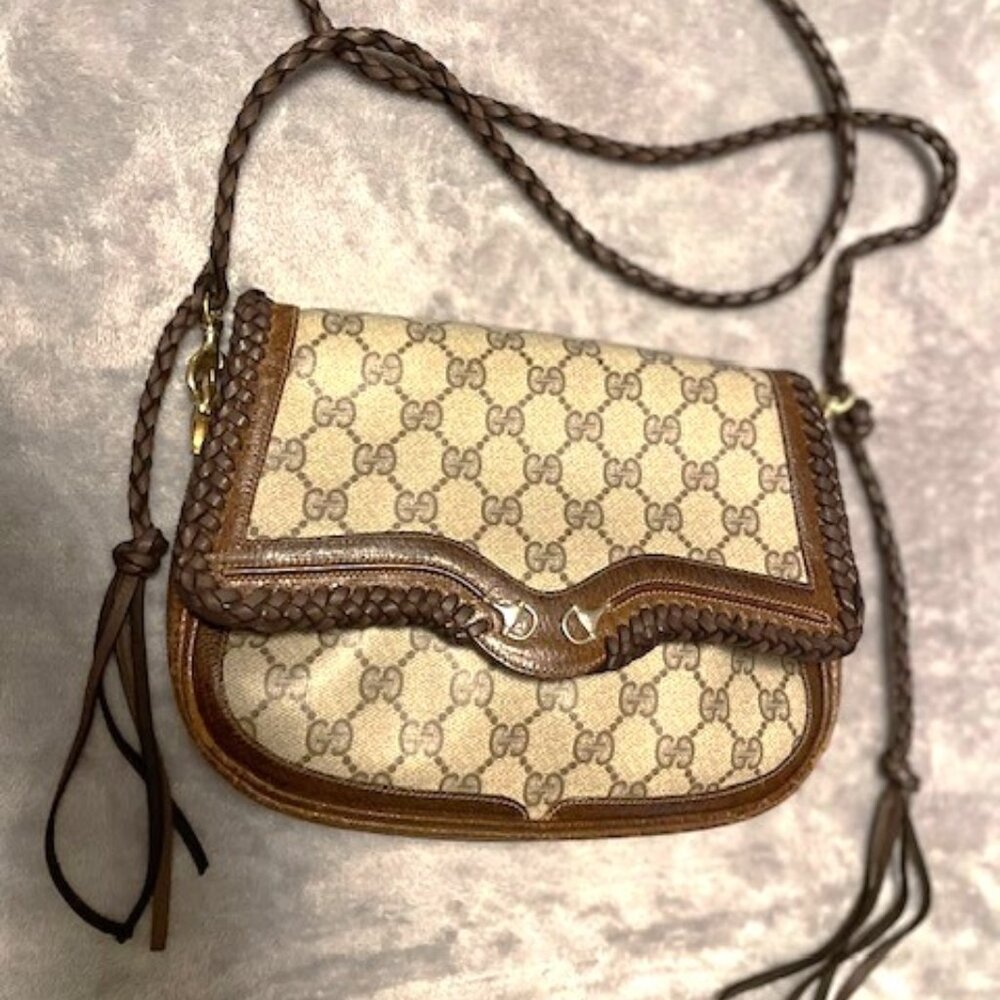 100% Authentic Vintage Gucci 70's Horse-bit Brown Canvas/Leather Purse revamped